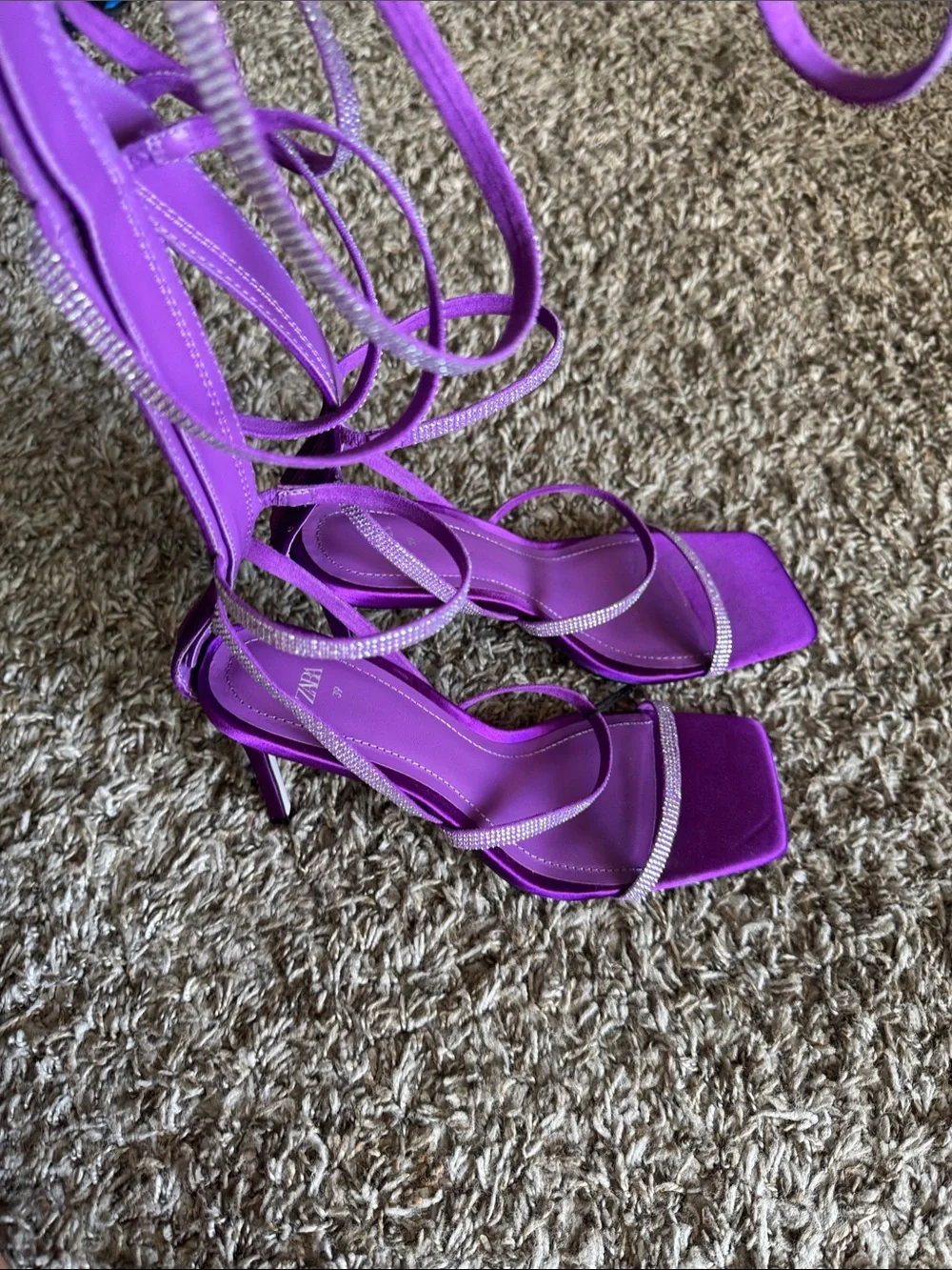 Zara Purple Rhinestone Wrap-Heel Sandals